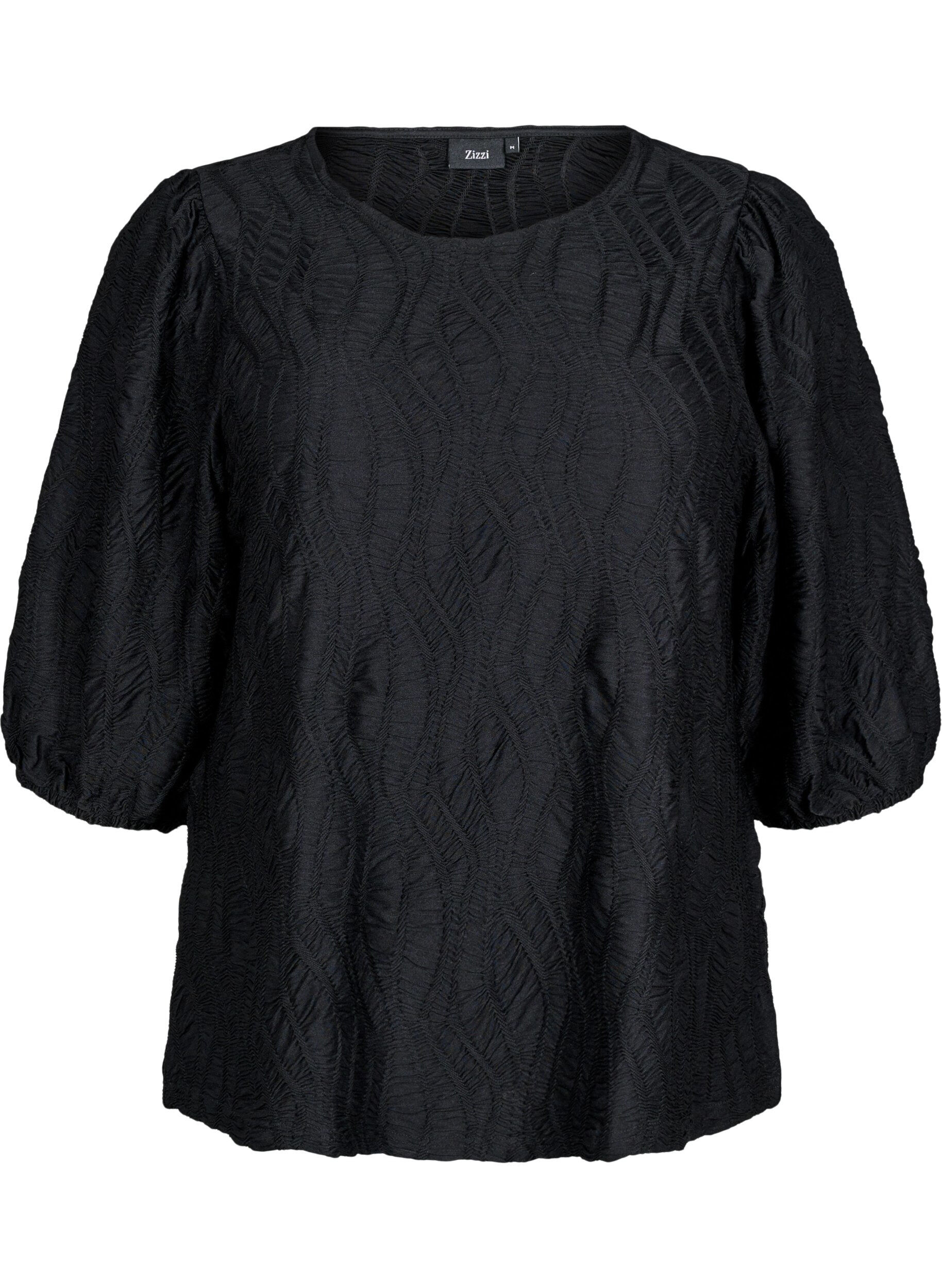 Bluse mit Struktur und 3/4-&Auml;rmeln