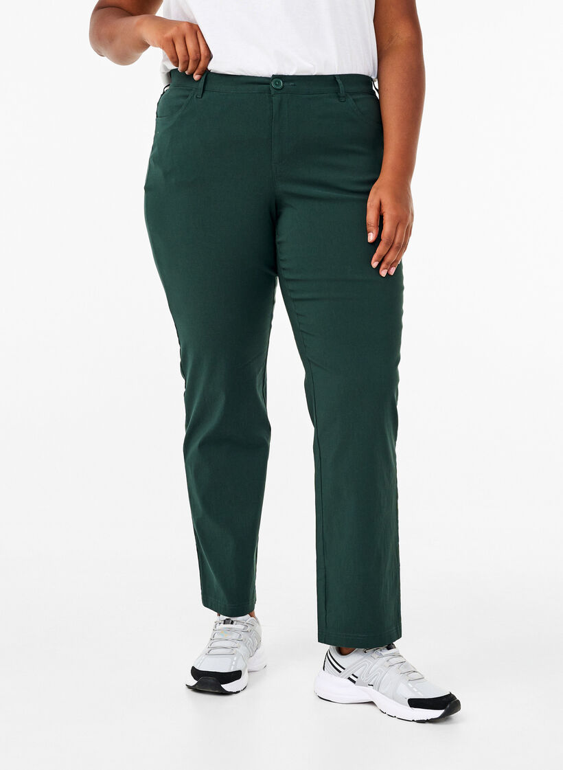 Pantalon classique en viscose m&eacute;lang&eacute;e, Vert fonc&eacute;, Model image number 2