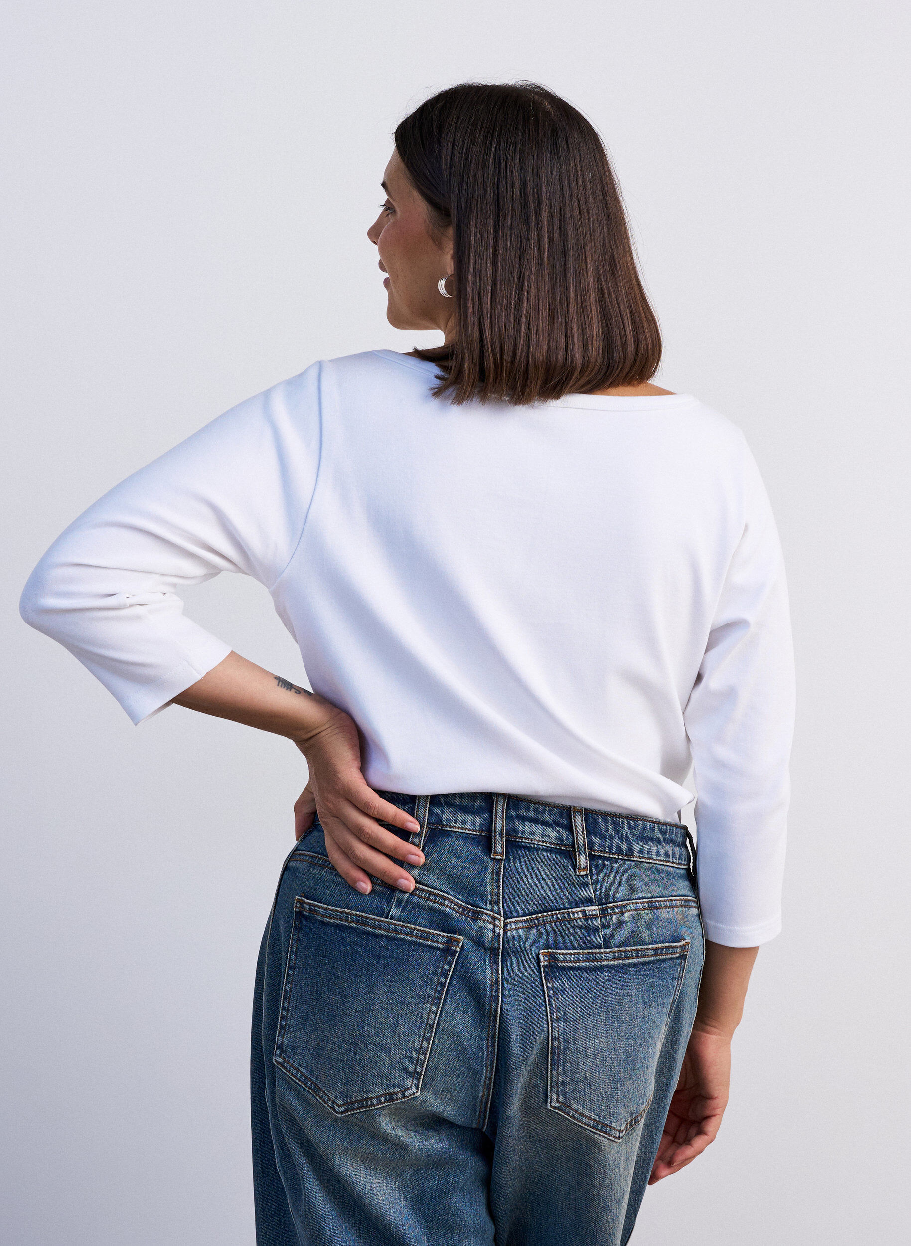 ZizziT-shirt basic &agrave; encolure bateau et manches 3/4, Blanc, Model image number 2