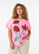 T-shirt en coton avec imprim&eacute; devant, Rose, Model image number 0
