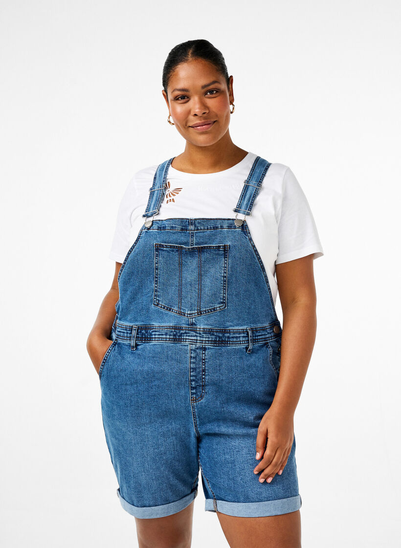 Denim Overalls Kurze Hosen, Blau, Model image number 0