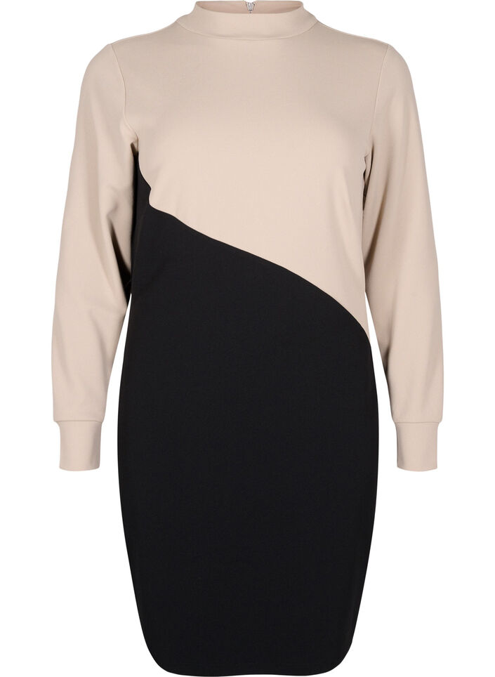Robe colorblock à col montant, Black w. P.Cashmere, Packshot image number 0