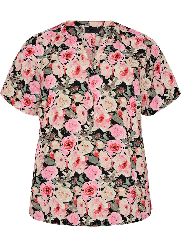 Blouse &agrave; manches courtes et encolure en V, Rose, Packshot image number 0