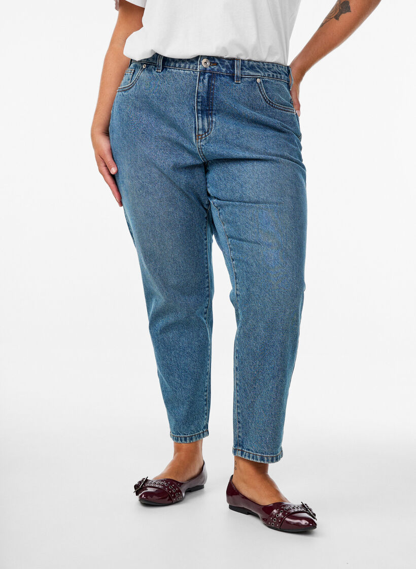 Jean Mille coupe Mom taille haute, Bleu, Model image number 2