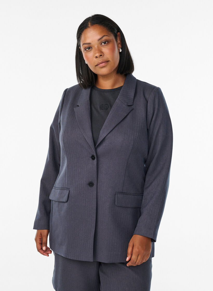 Klassischer Blazer mit Taschen, Grau, Model