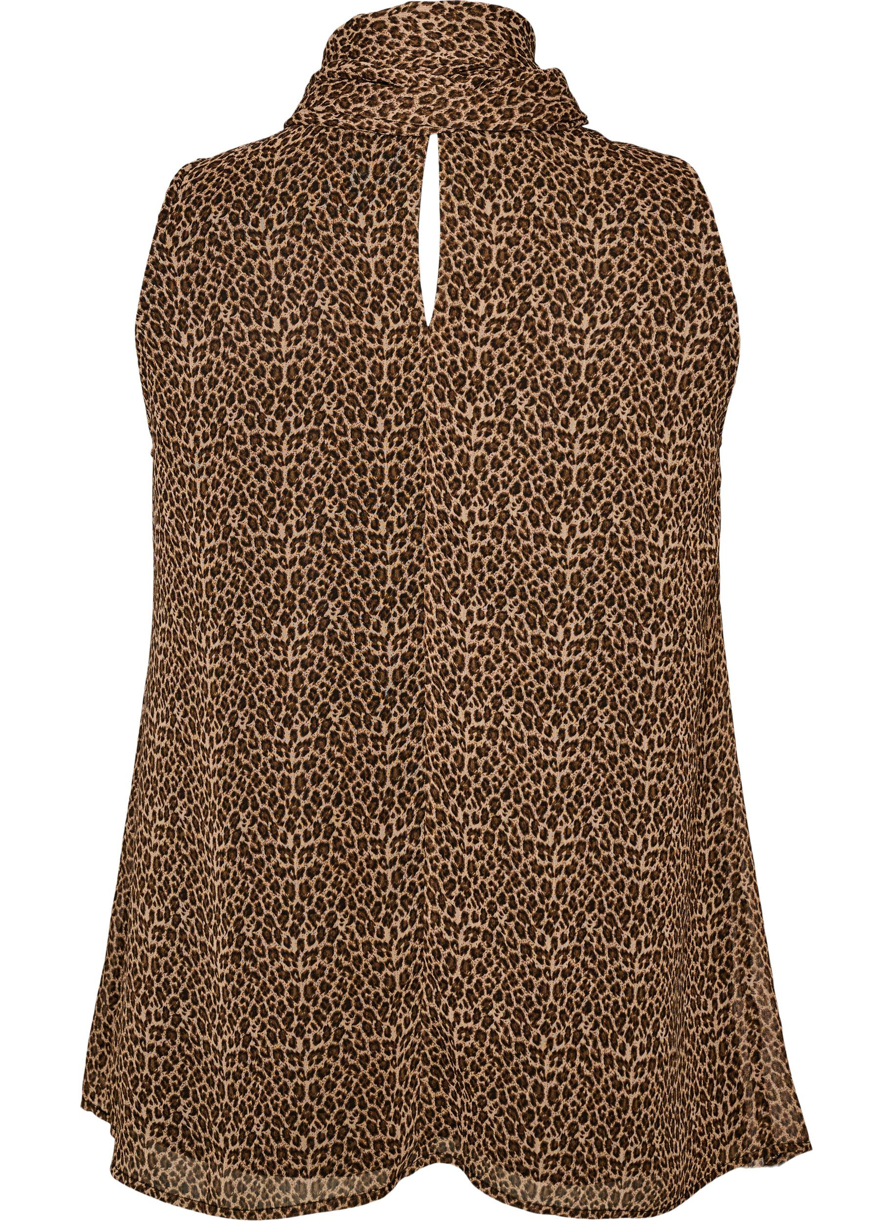 Zizzi&Auml;rmellose, hochgeschlossene Bluse mit Schleife, Braun, Packshot image number 1