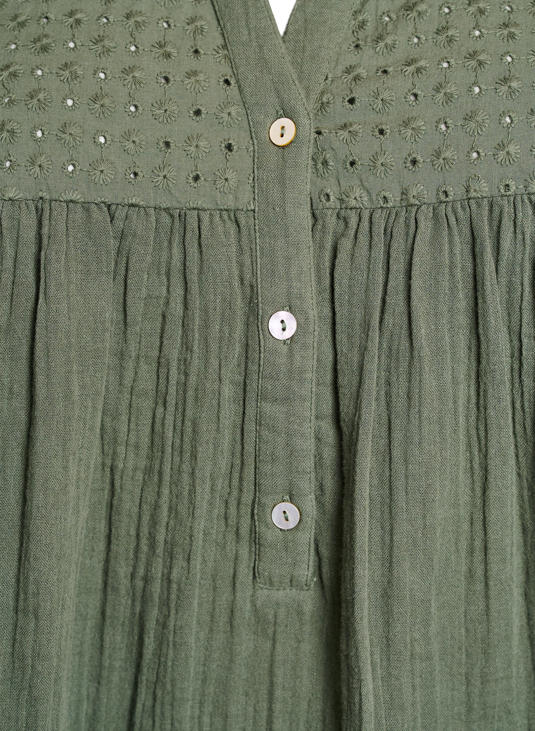 Zizzi Tunika aus Baumwollmusselin mit Broderie Anglaise, Gr&uuml;n, Packshot image number 2