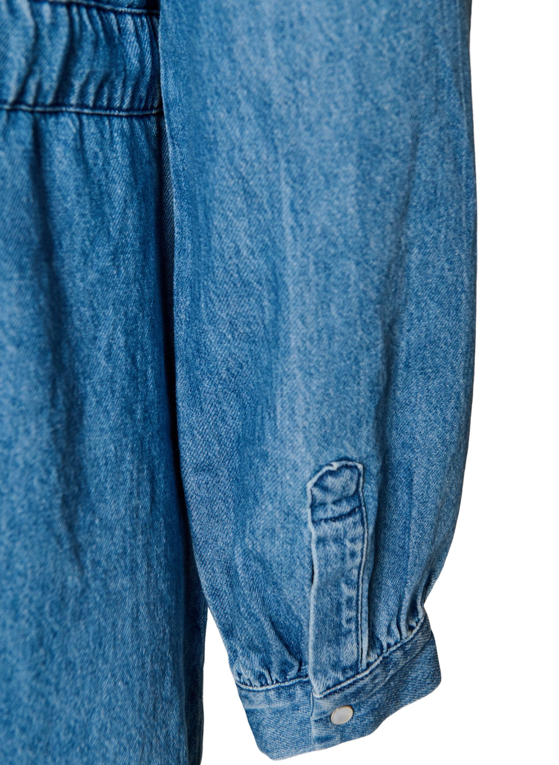 ZizziRobe en jean avec col en V et ceinture &agrave; nouer, Bleu Clair, Packshot image number 3