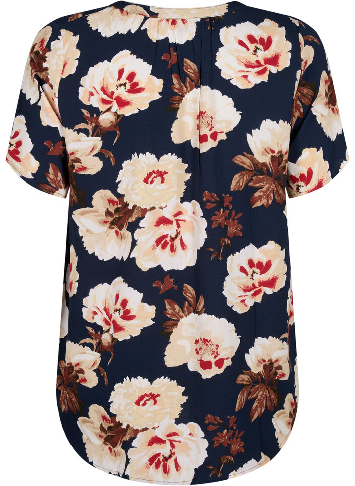 Blouse &agrave; manches courtes et encolure en V , Bleu, Packshot image number 1