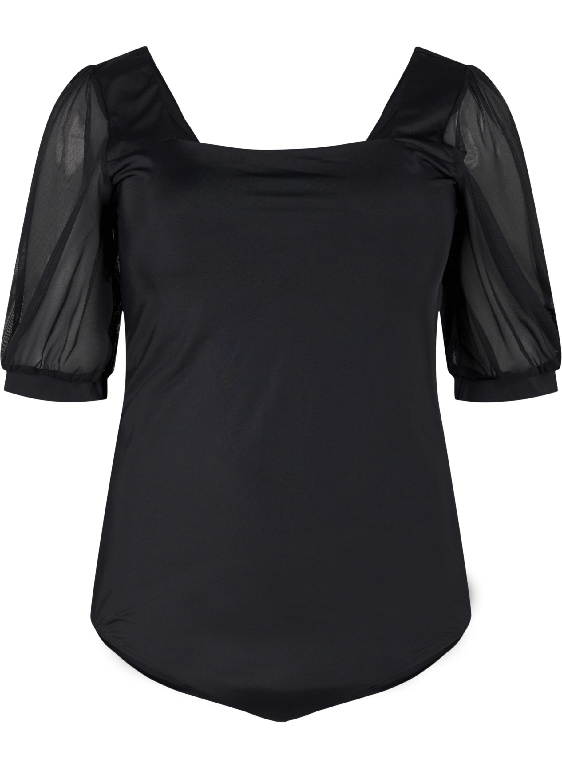 Zizzi Badeanzug mit kurzen Mesh-&Auml;rmeln, Black, Packshot image number 0