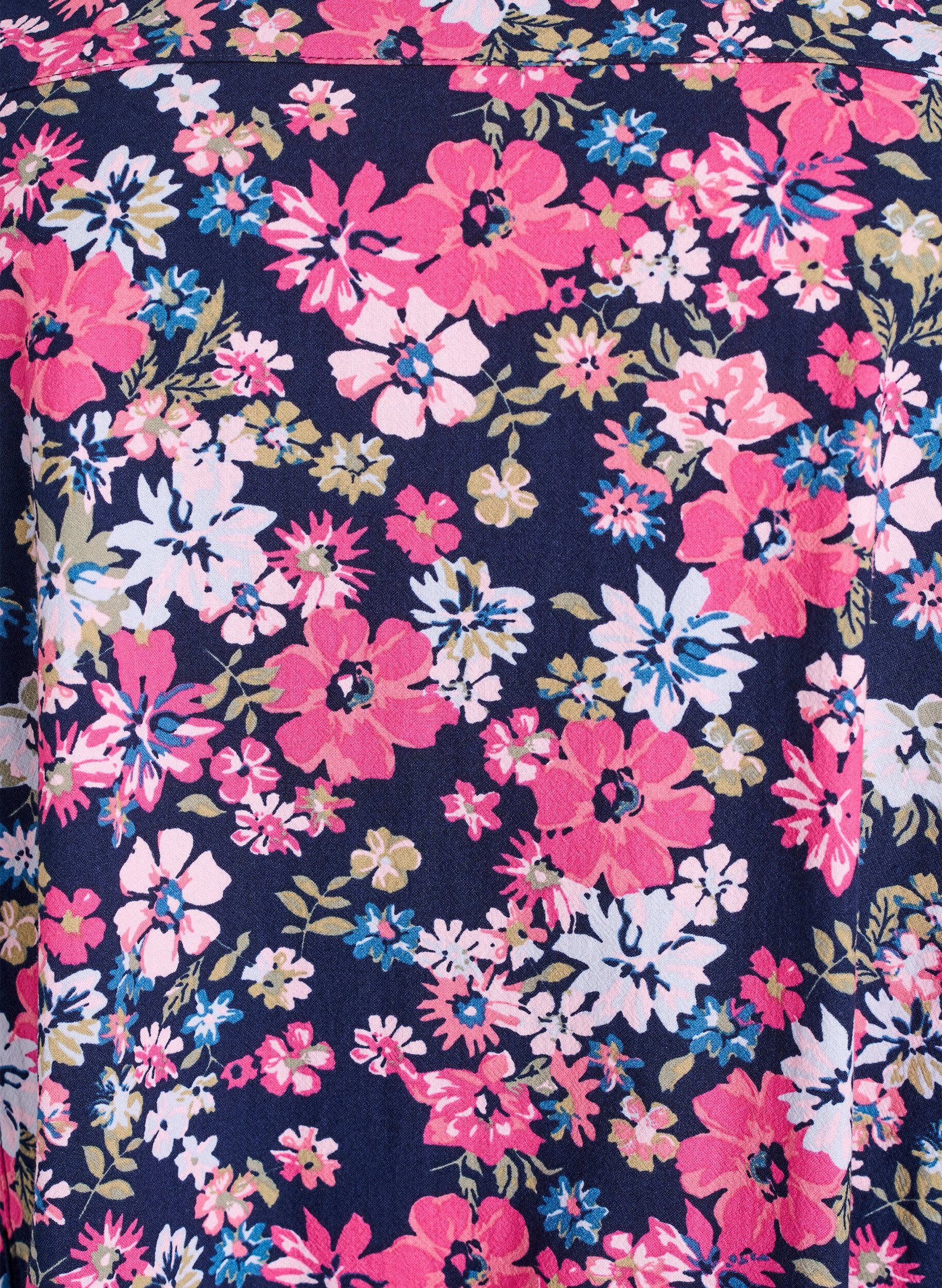 Zizzi Kurz&auml;rmliges Baumwollkleid mit Print, Blau, Packshot image number 2