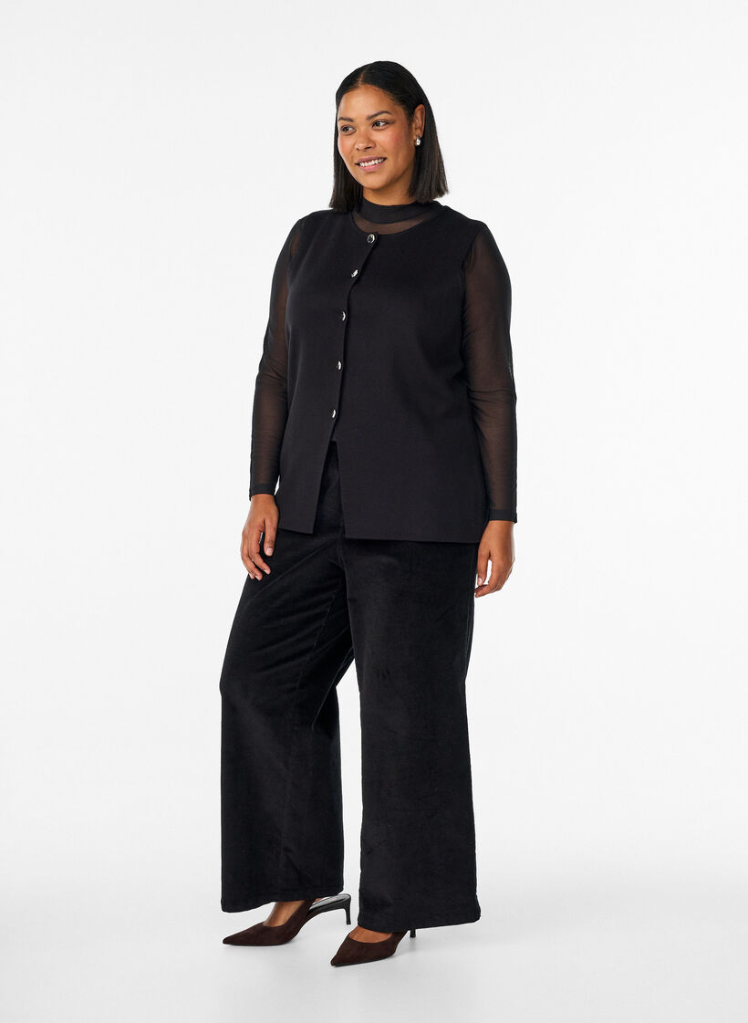 &Auml;rmellose Strickweste mit Zierkn&ouml;pfen, Schwarz, Model image number 1
