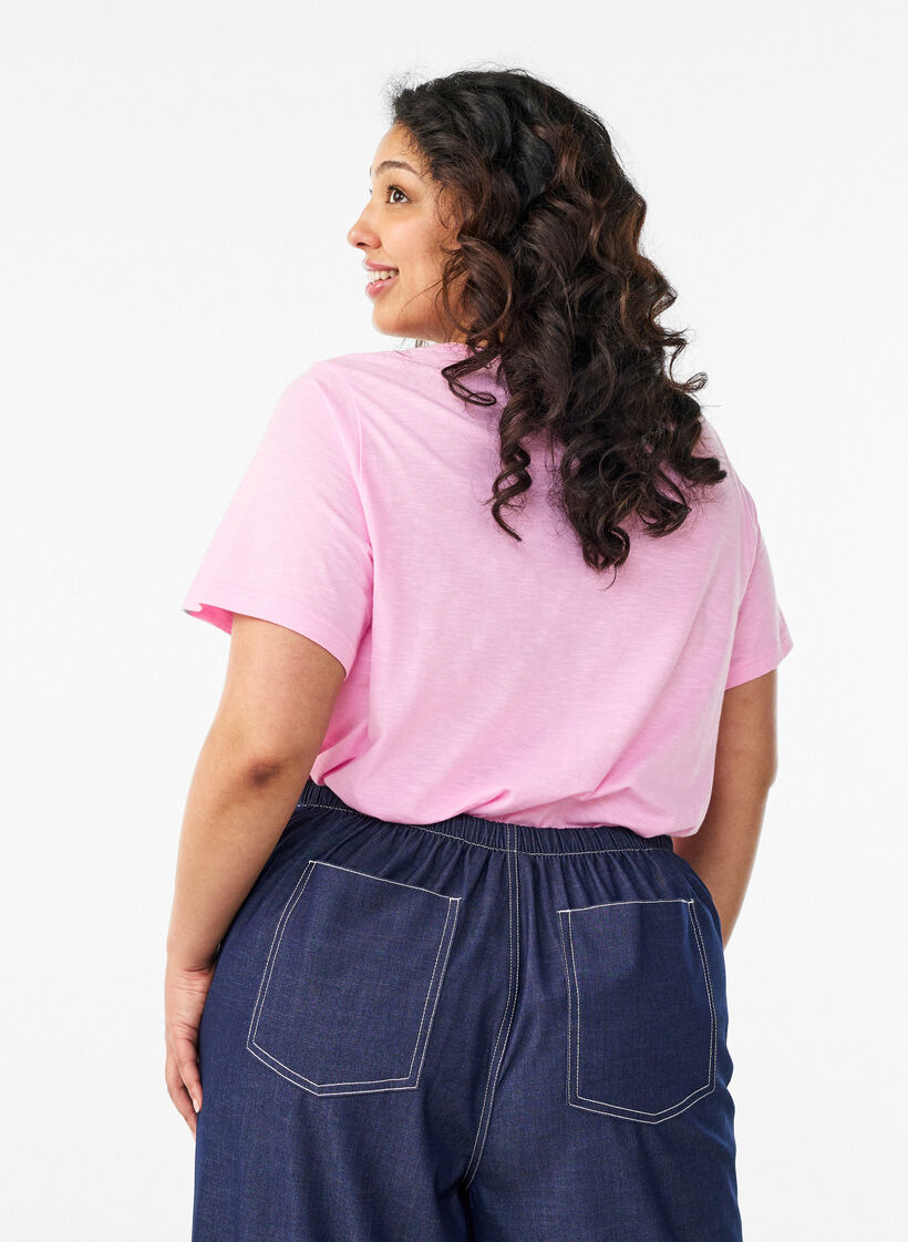 T-shirt dot&eacute; de boutons, Rose, Model image number 2