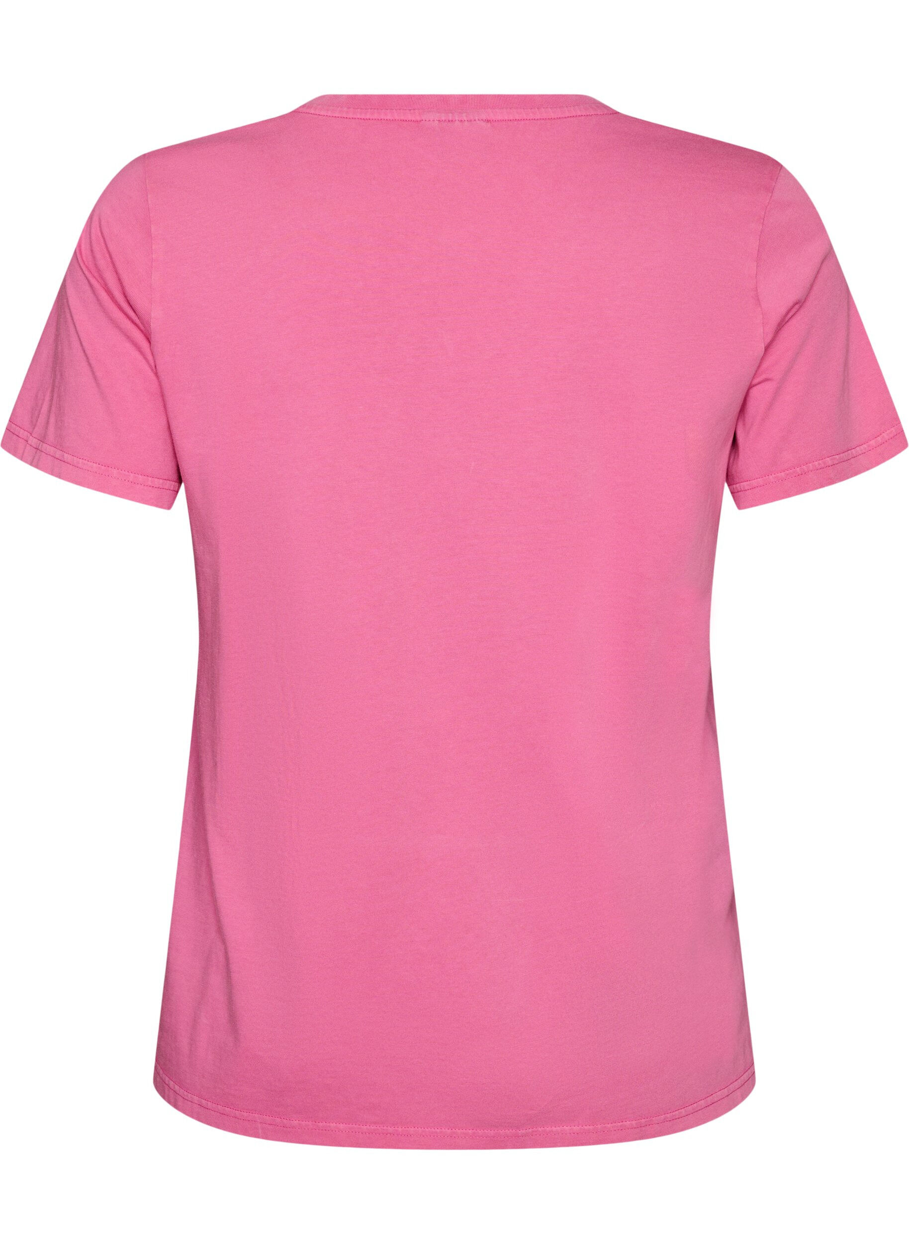 ZizziT-shirt en coton bio avec un imprim&eacute; varsity et col V, Rose, Packshot image number 1