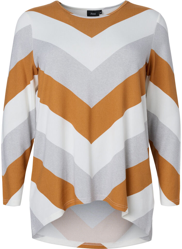 Gemusterte Bluse mit langen Ärmeln, Beige Zig Zag, Packshot image number 0