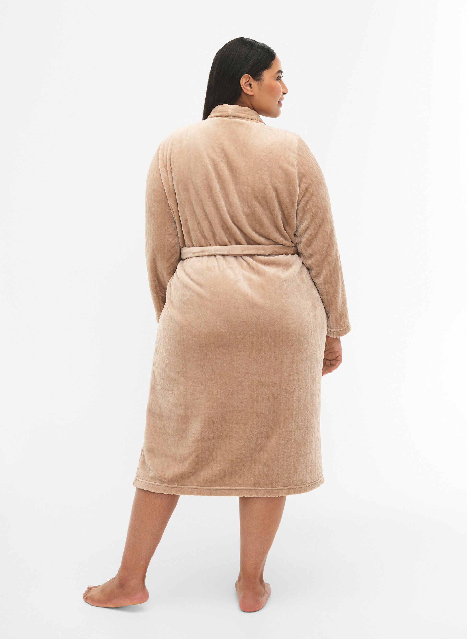 Zizzi Morgenmantel mit Taschen, Natural, Model image number 1
