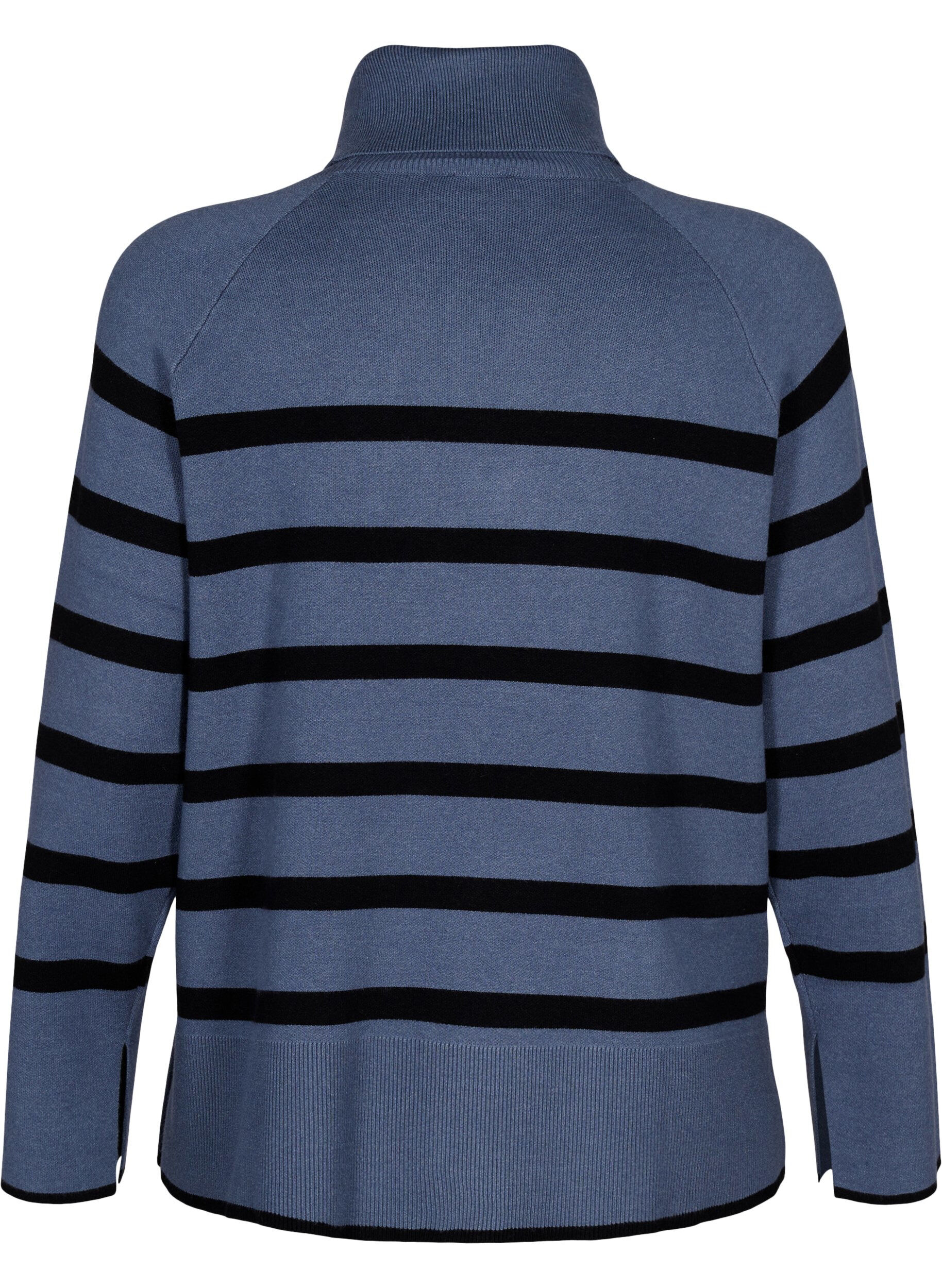 Zizzi Gestreifter Strickpullover mit Rollkragen, B.Sea w.BlackStripes, Packshot image number 1