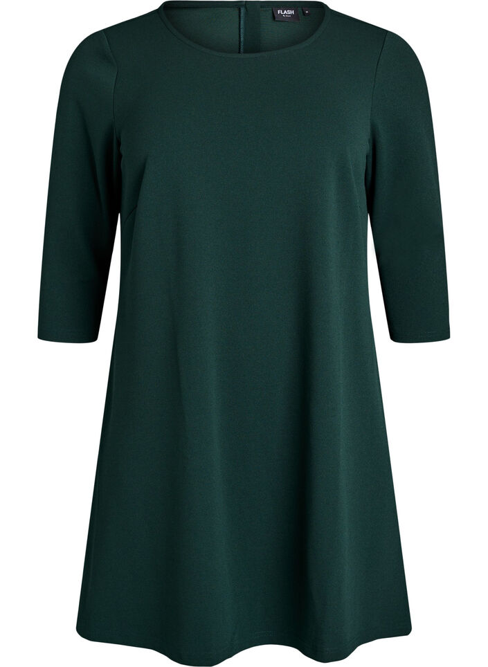 Robe courte &eacute;vas&eacute;e &agrave; manches 3/4, Vert fonc&eacute;, Packshot image number 0