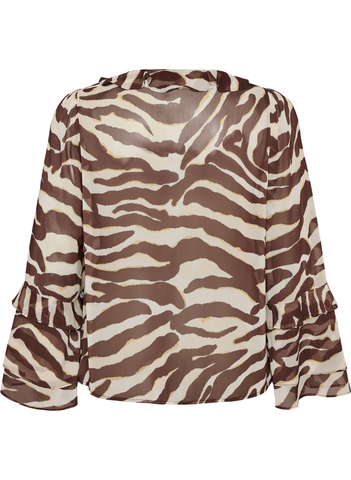 Chiffonbluse mit Zebramuster und R&uuml;schen, Braun, Packshot image number 1