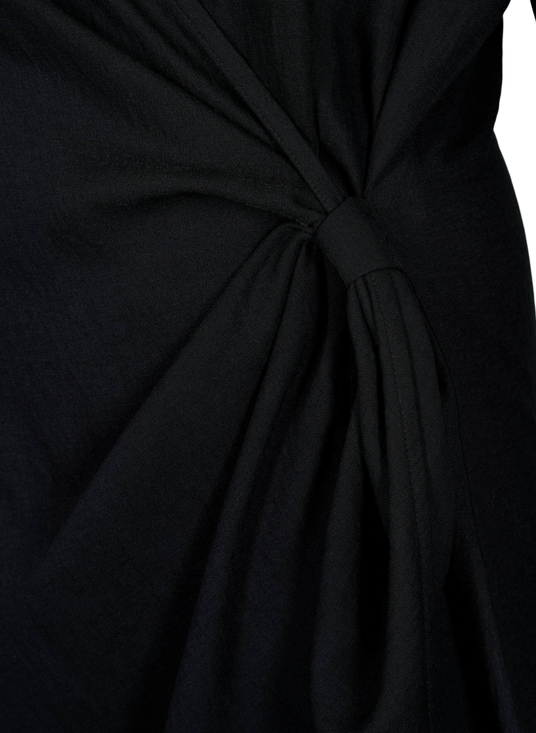 Zizzi Robe &agrave; manches longues en viscose au look enveloppant, Black, Packshot image number 3