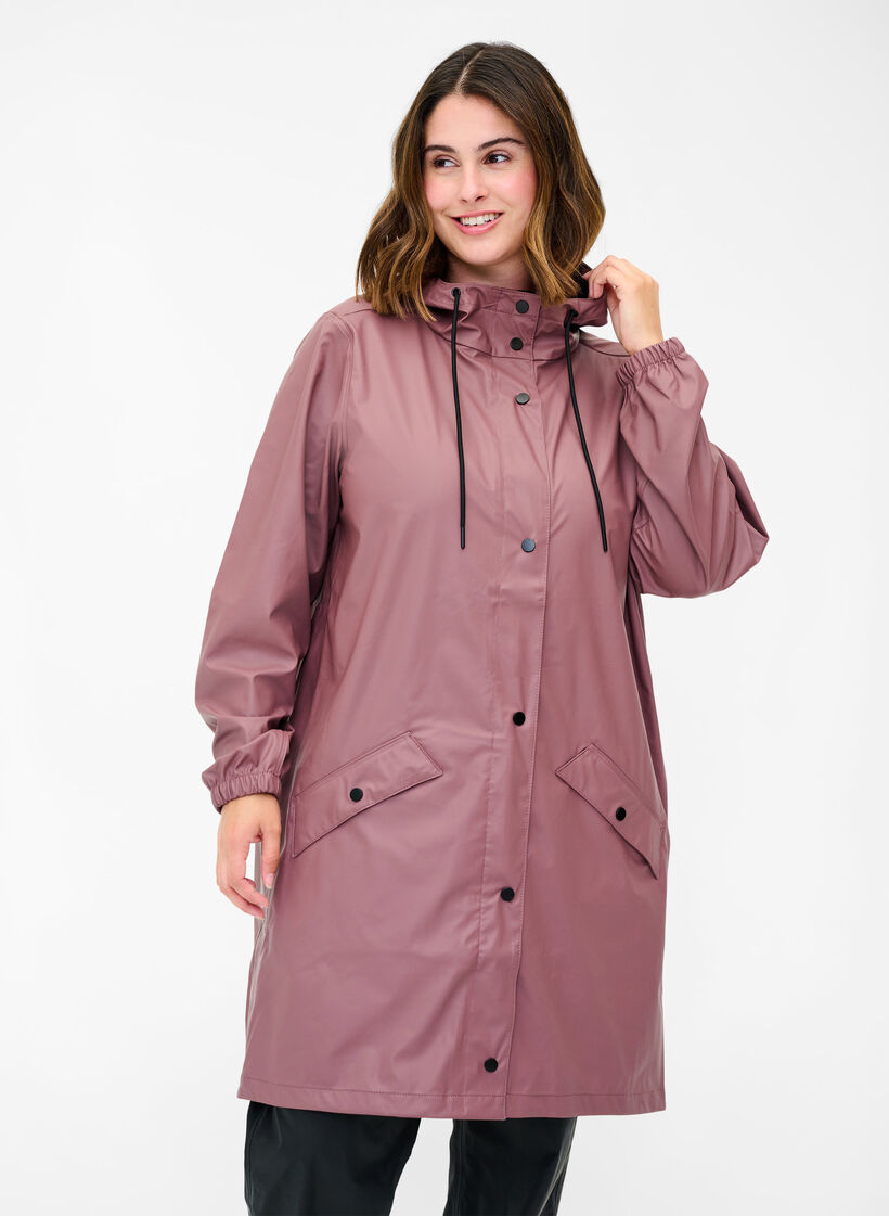 Regenjacke mit Kapuze und Knopfverschluss, Rose Taupe, Model image number 0