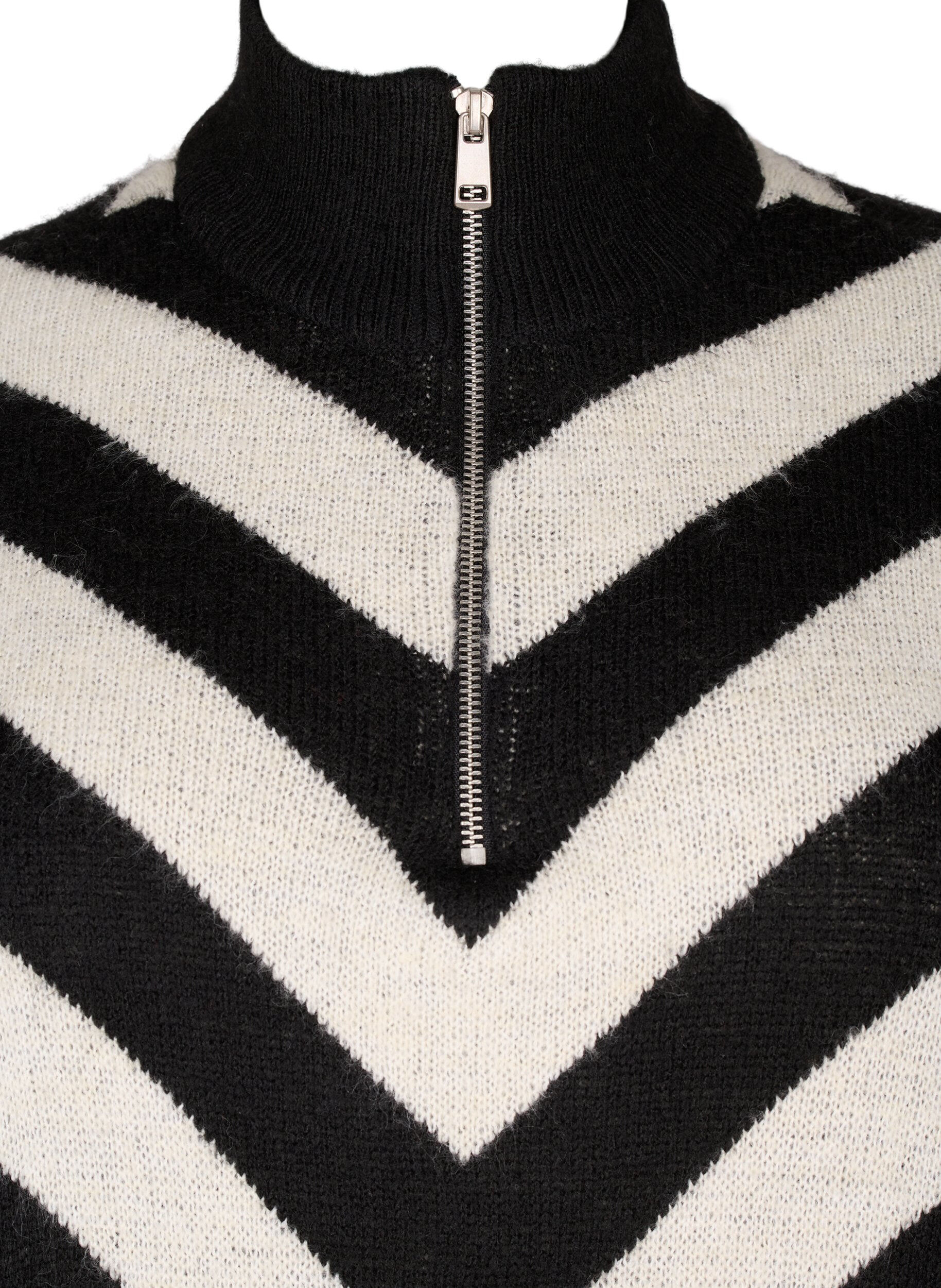 Zizzi Hochgeschlossener Strickpullover mit Rei&szlig;verschluss, Black Birch Stripe, Packshot image number 2