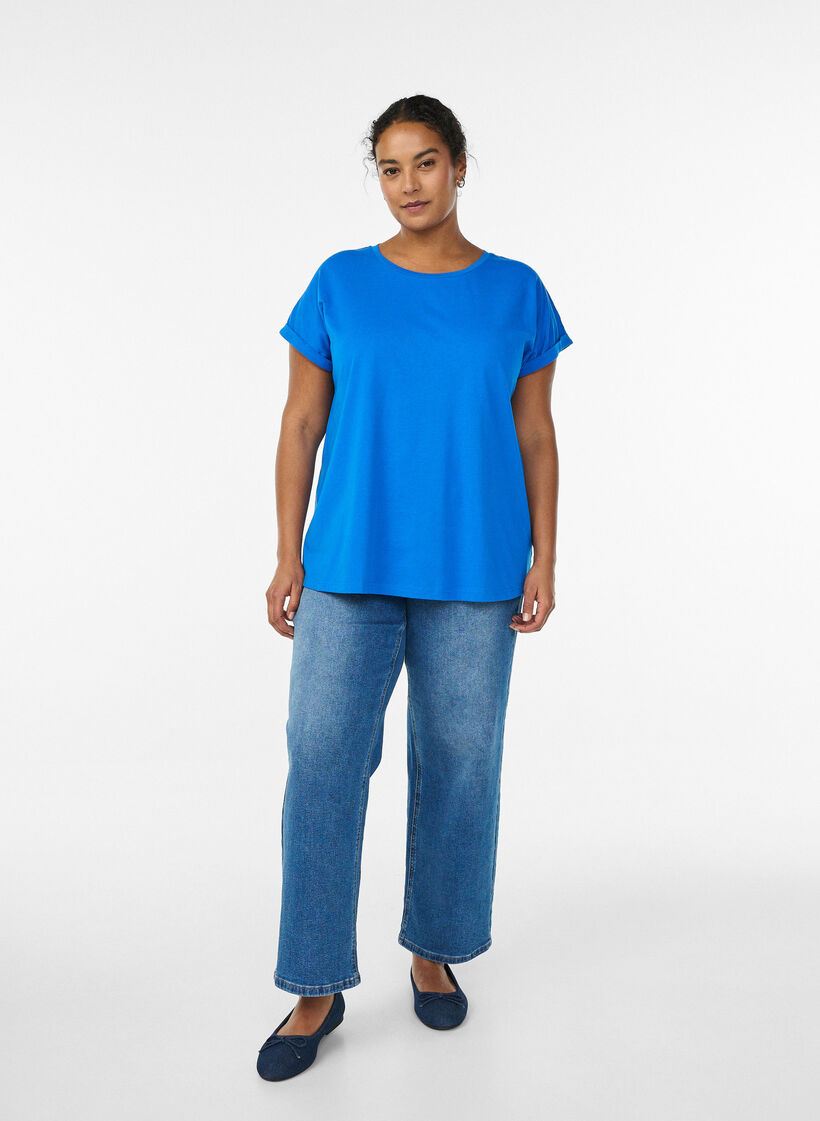 T-shirt &agrave; manches courtes en m&eacute;lange de coton, Bleu, Model image number 1