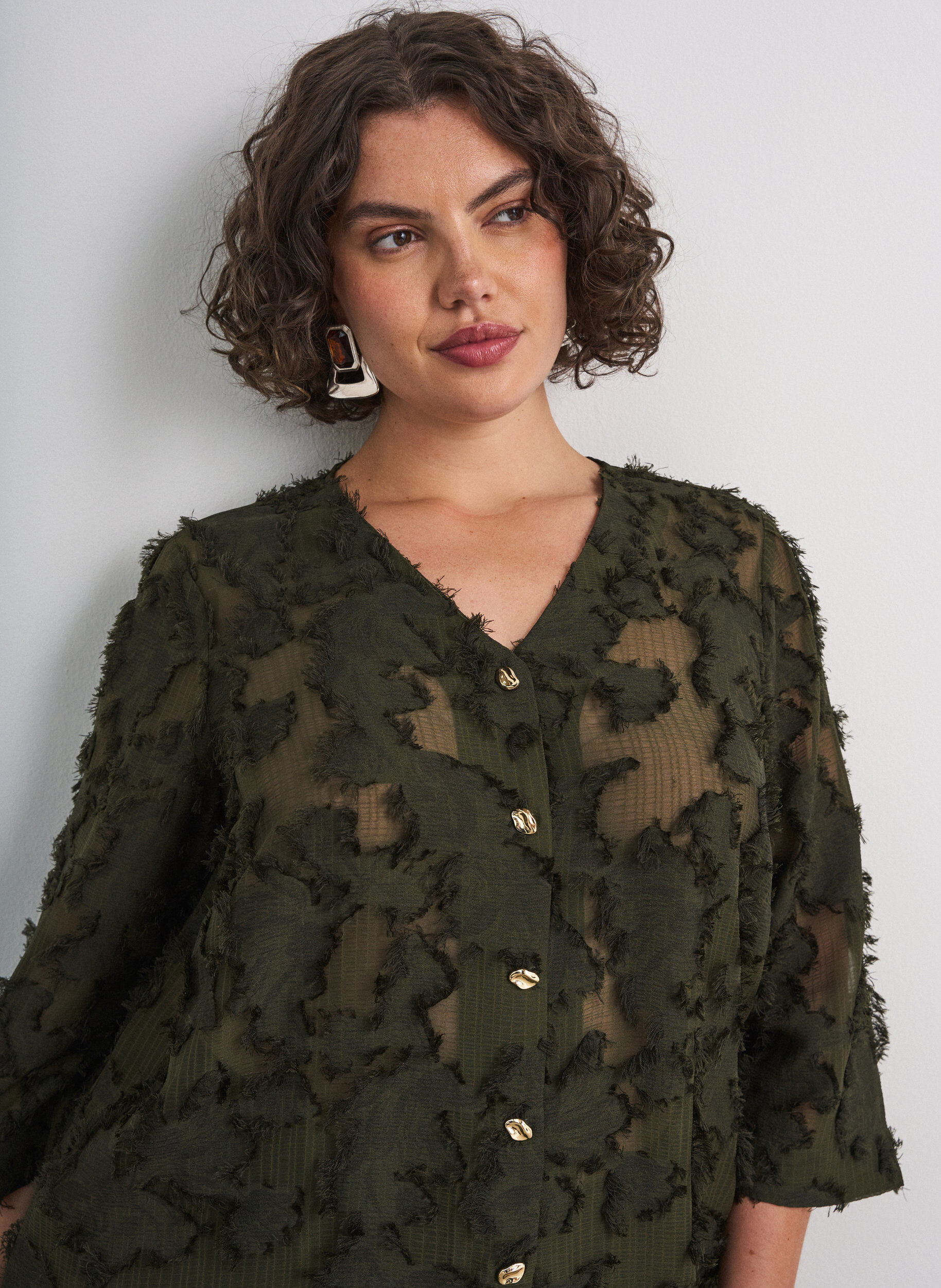 ZizziBluse mit ausgefransten F&auml;den und Struktur, Gr&uuml;n, Model image number 3