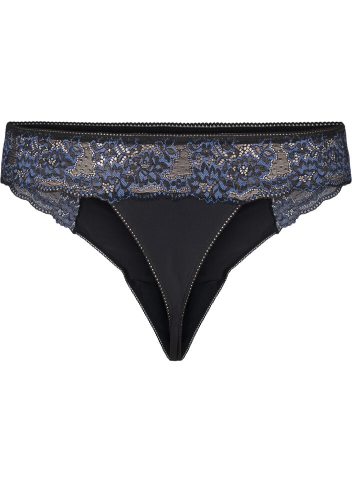 String microfibre avec dentelle, Black w Blue, Packshot image number 1