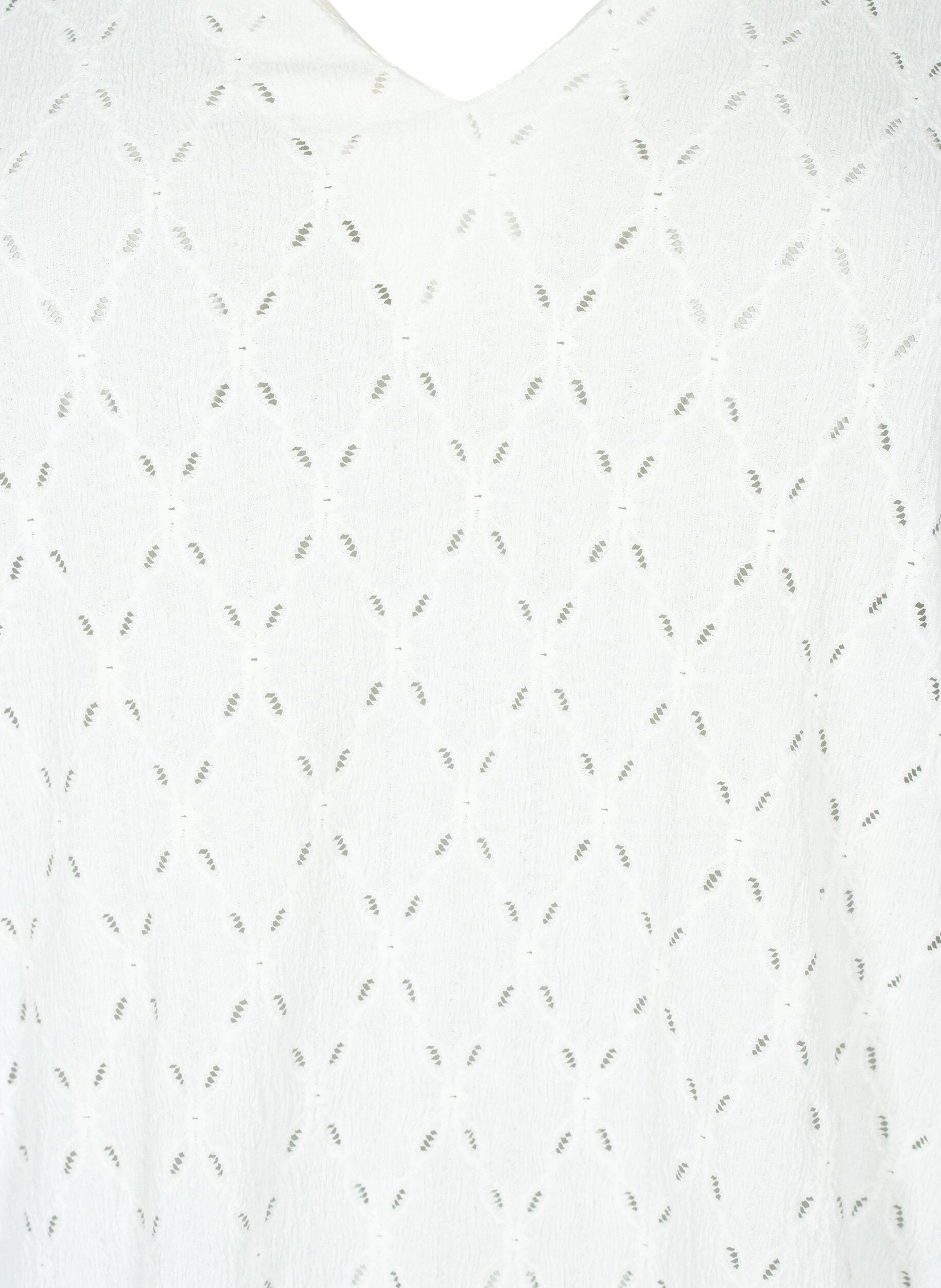 Zizzi Chemisier avec col en V et motif ajour&eacute;, Off White, Packshot image number 2