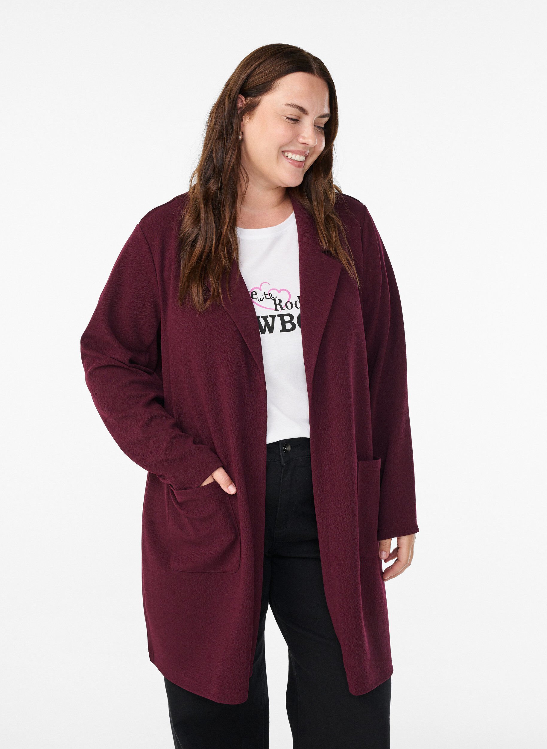 ZizziBlazer long avec des poches, Bordeaux, Model image number 0