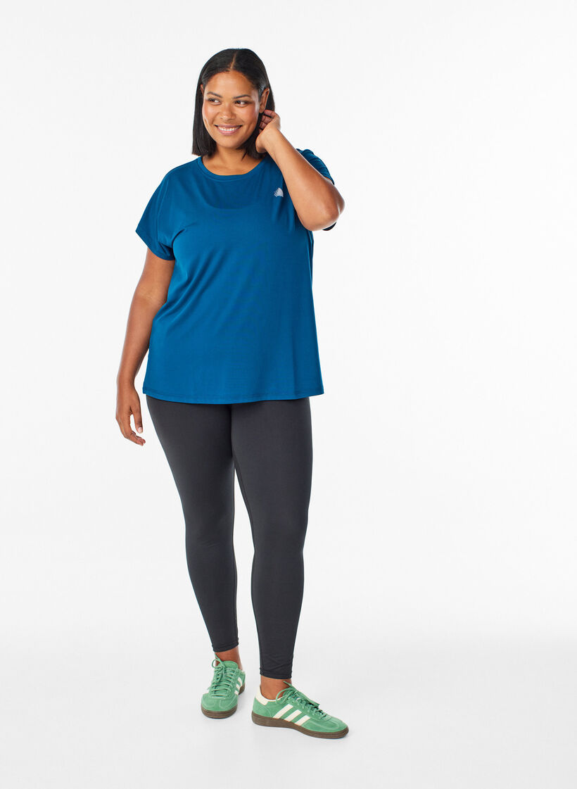 T-shirt de sport couleur unie, Bleu, Model image number 1