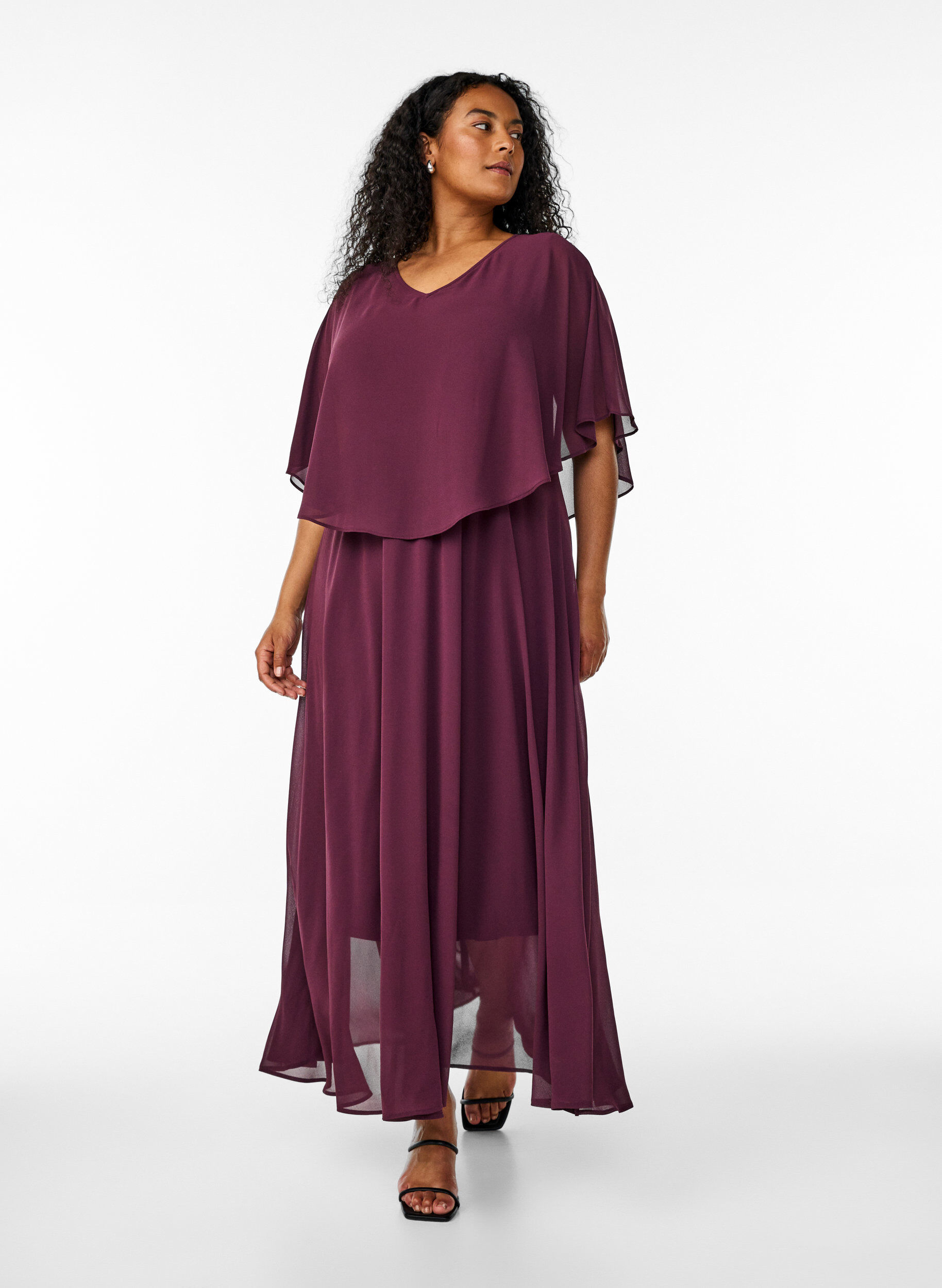 Zizzi A-Linie Maxikleid mit kurzen &Auml;rmeln, Rot, Model image number 0