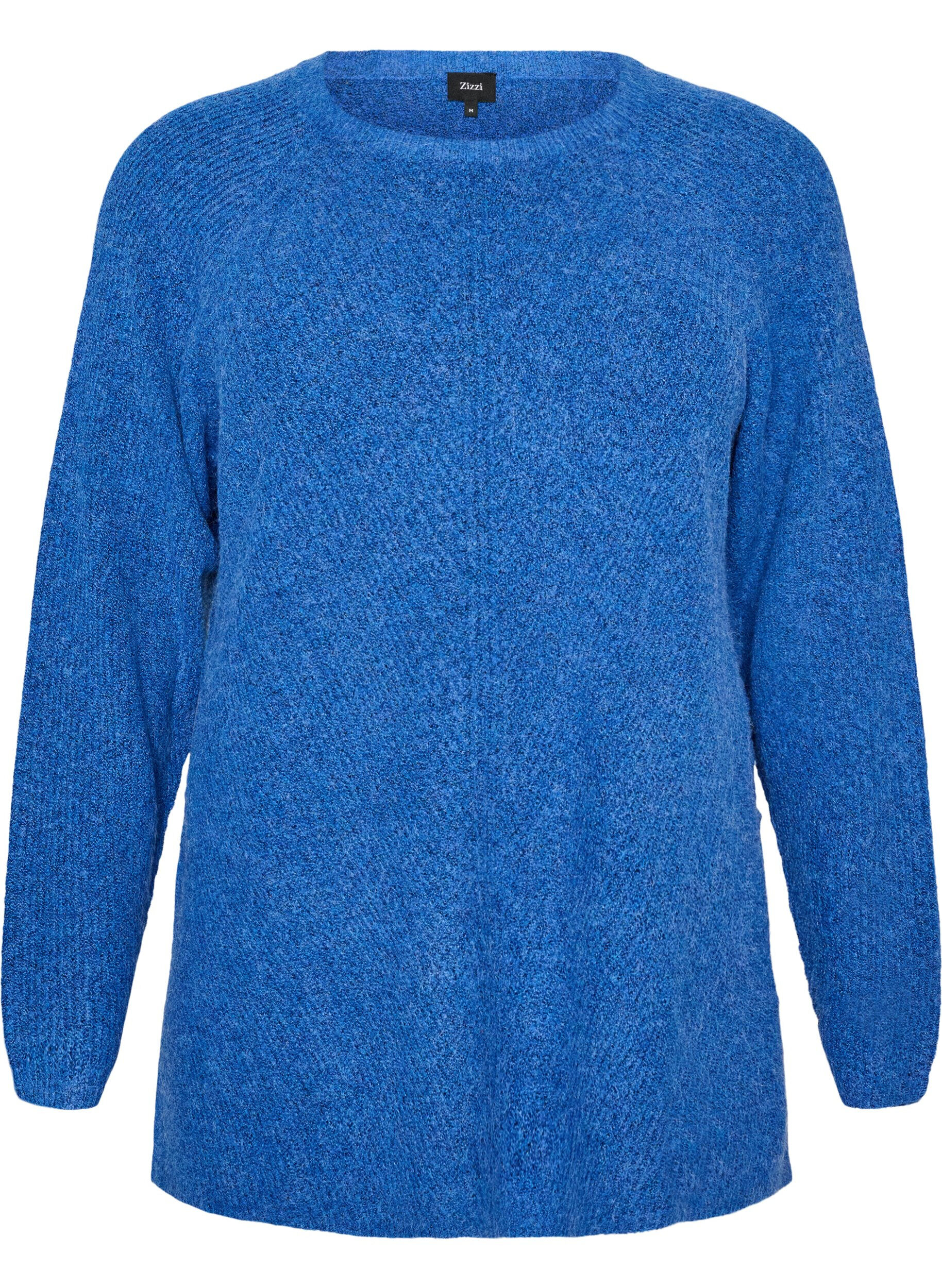 ZizziStrickpullover mit diagonalem Muster und Raglan&auml;rmeln, Blau, Packshot image number 0