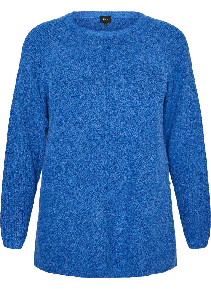 Strickpullover mit diagonalem Muster und Raglan&auml;rmeln, Blau, Packshot image number 0
