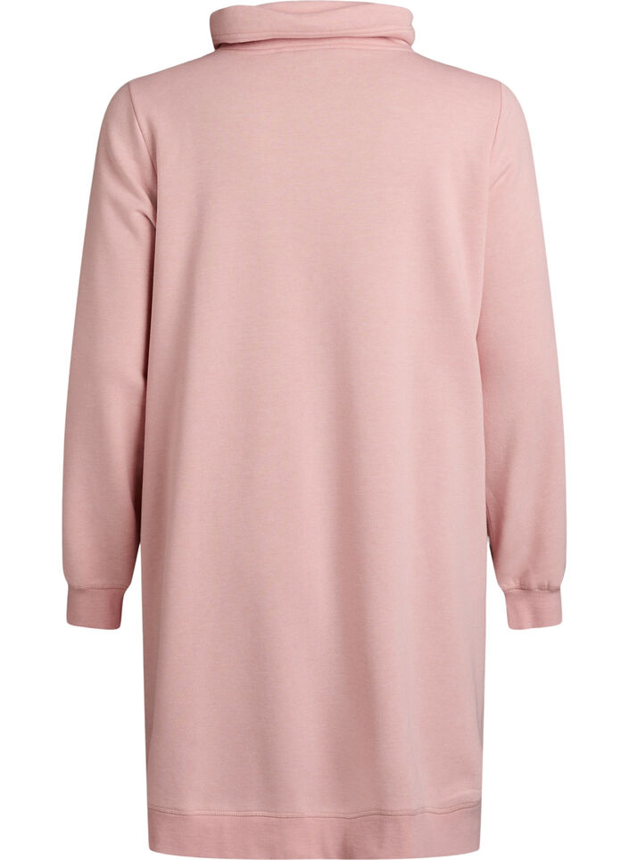 Robe sweat-shirt courte &agrave; col montant et poches, Rose poudr&eacute;e, Packshot image number 1