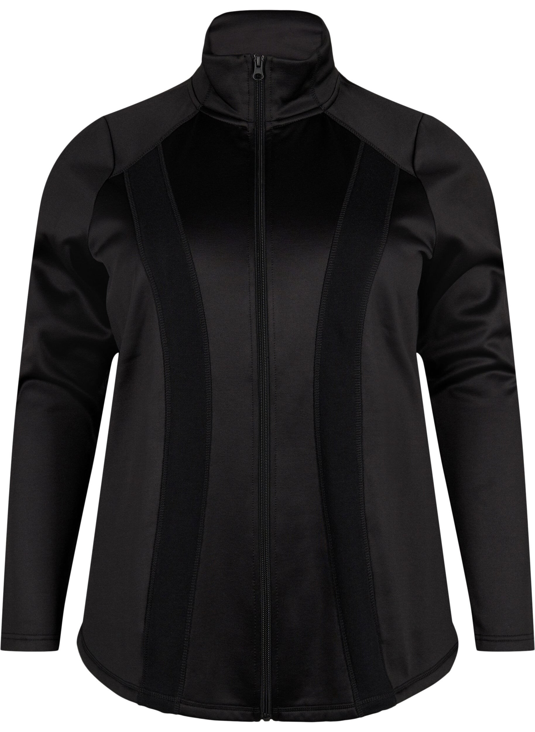 Zizzi Sportliche Strickjacke mit Rei&szlig;verschluss und hohem Kragen, Black, Packshot image number 0