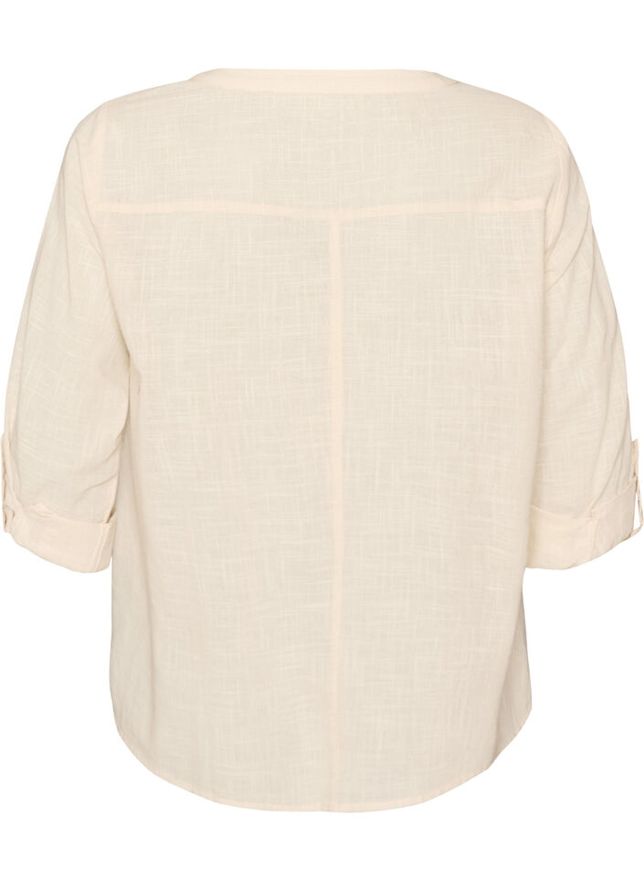 Baumwollbluse mit V-Ausschnitt, Vanille, Packshot image number 1