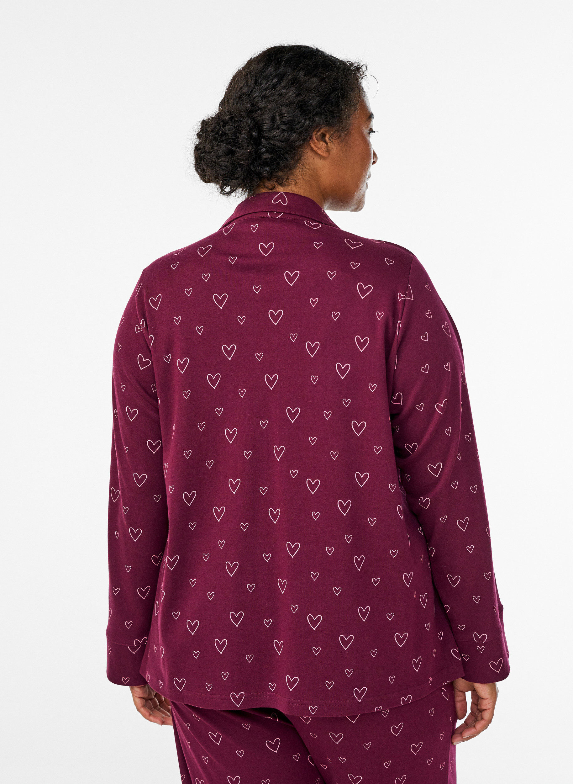 Zizzi Chemise de pyjama en coton avec poche poitrine, Bordeaux fonc&eacute;, Model image number 2