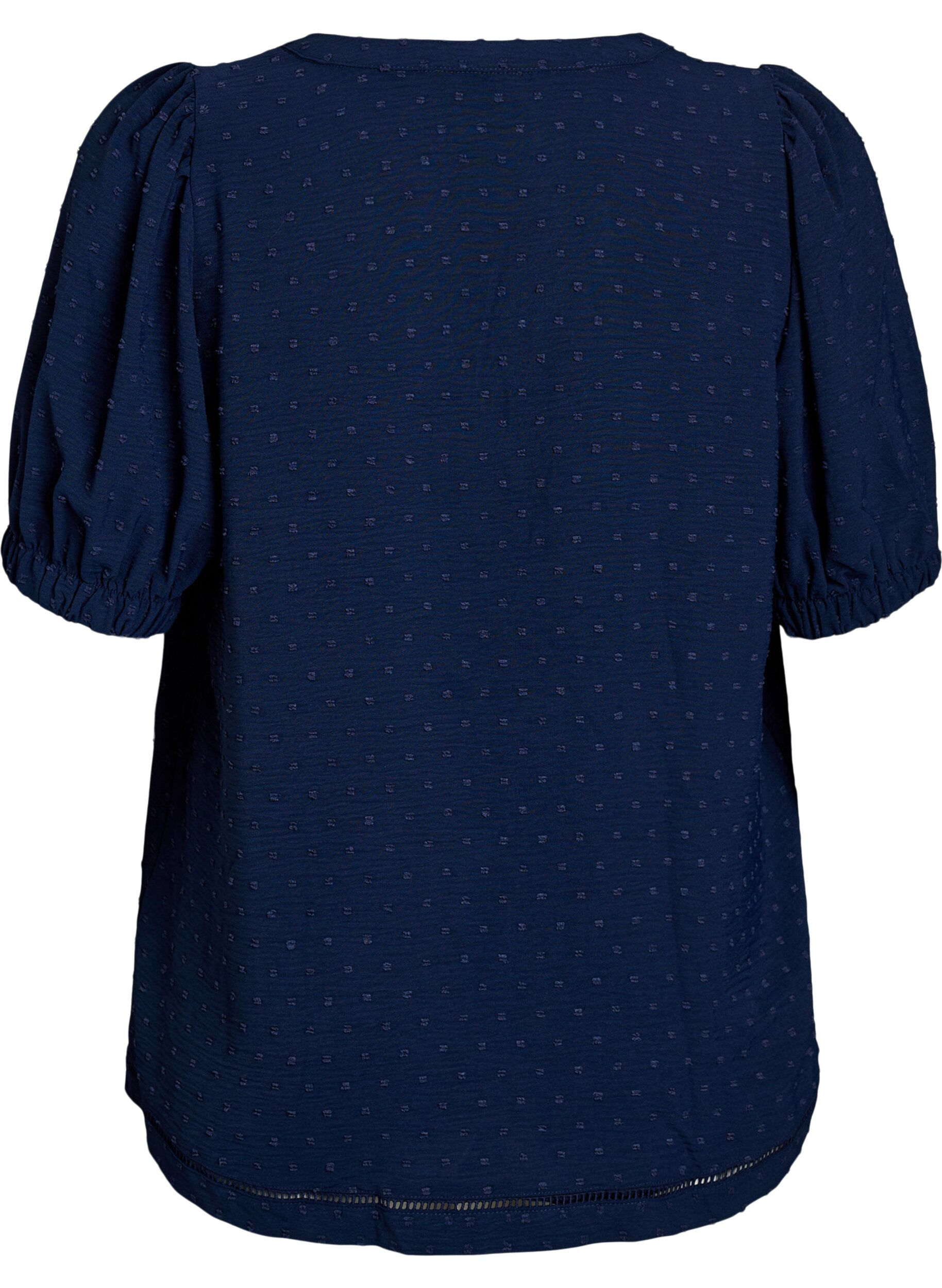 Zizzi Blouse &agrave; manches courtes bouffantes et texture pointelle, Navy Blazer, Packshot image number 1