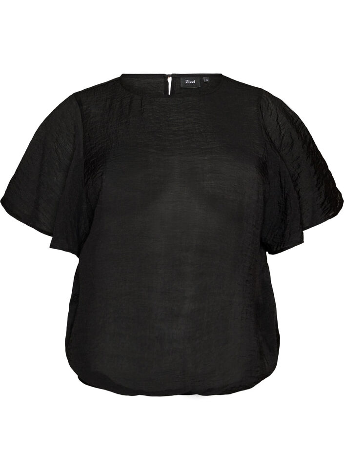 Bluse mit Ballonform und Fl&uuml;gel&auml;rmeln, Schwarz, Packshot image number 0