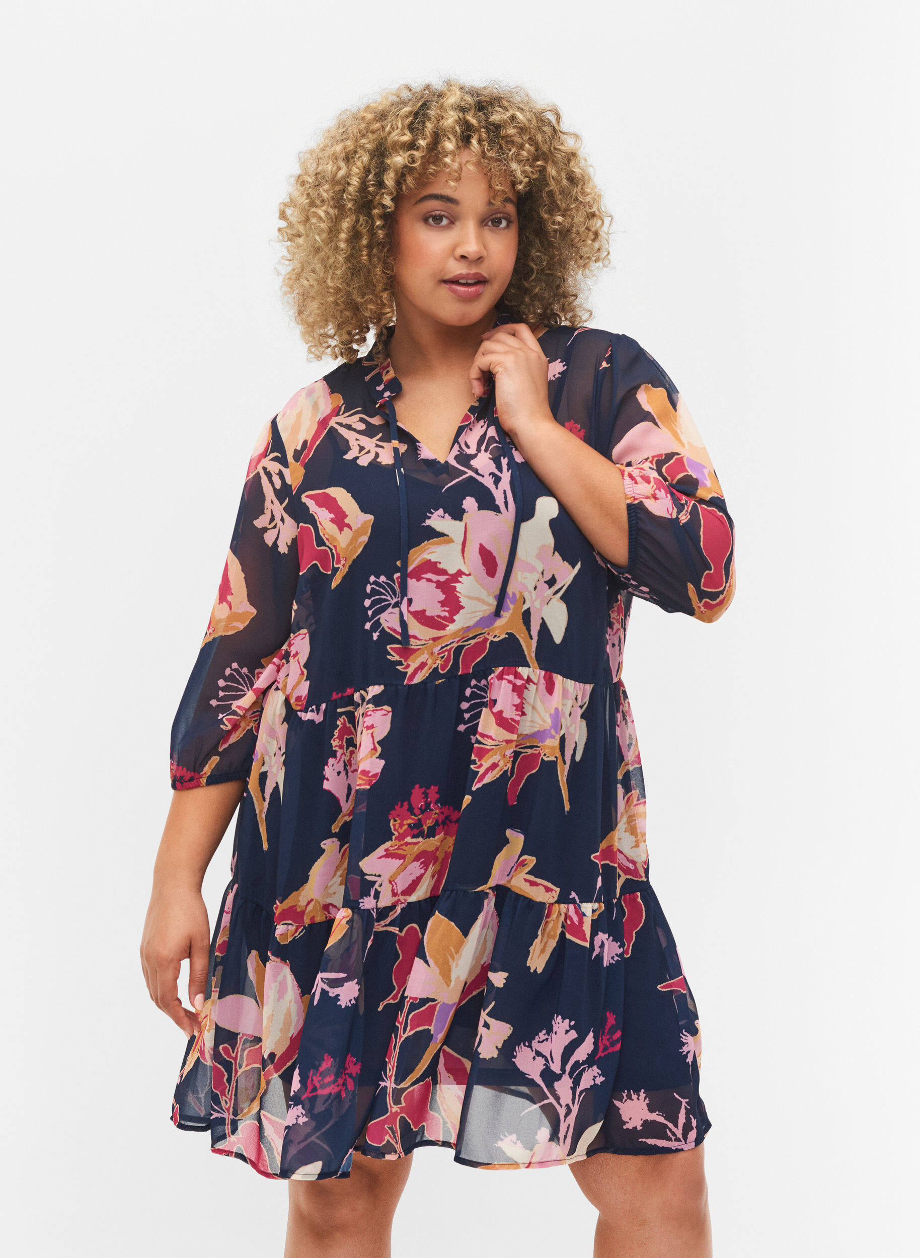 Zizzi Tunique &agrave; imprim&eacute; floral et lurex, Big Flower AOP, Model image number 0