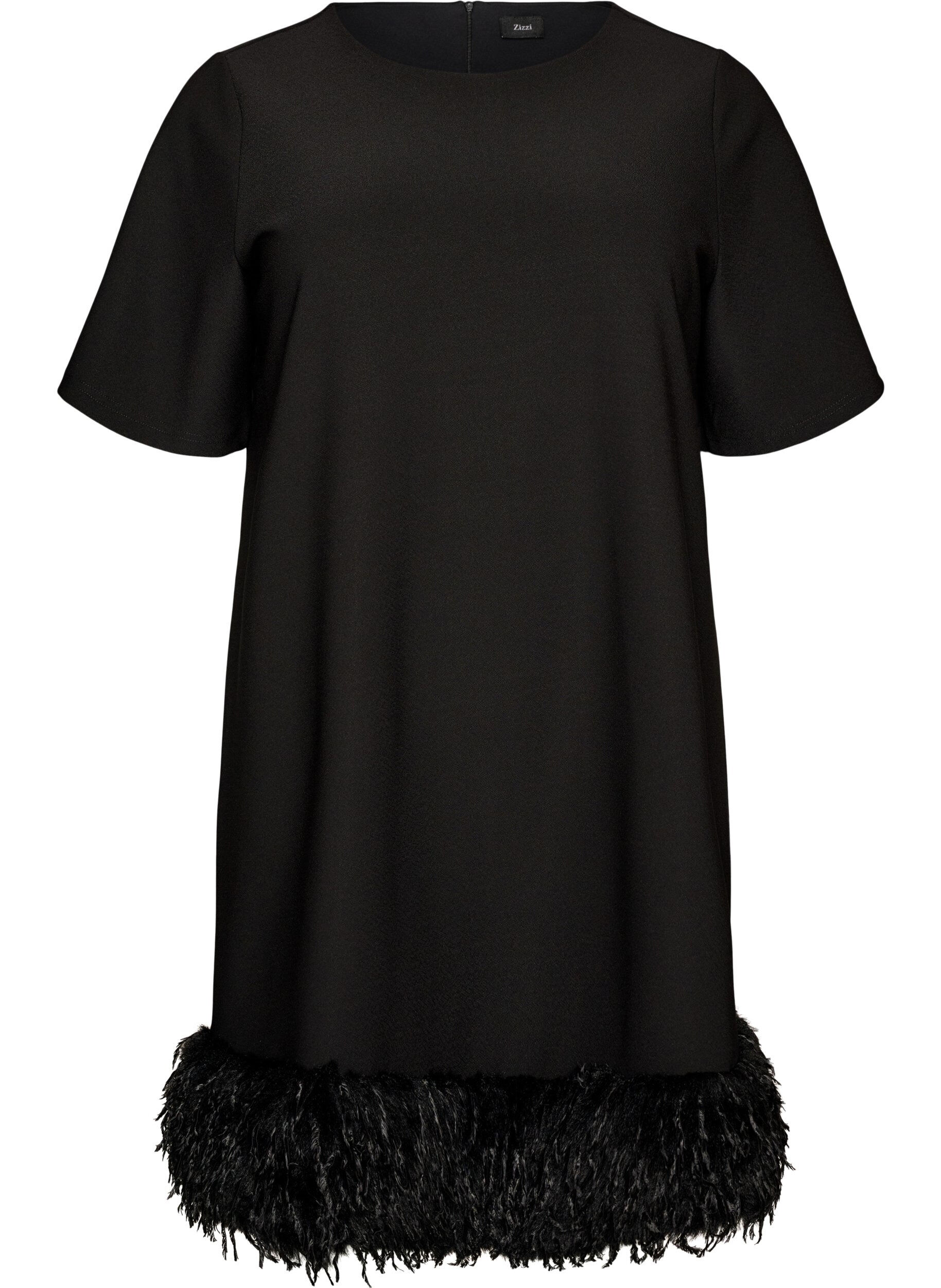 ZizziRobe courte en jersey avec finitions en plumes, Noir, Packshot image number 0