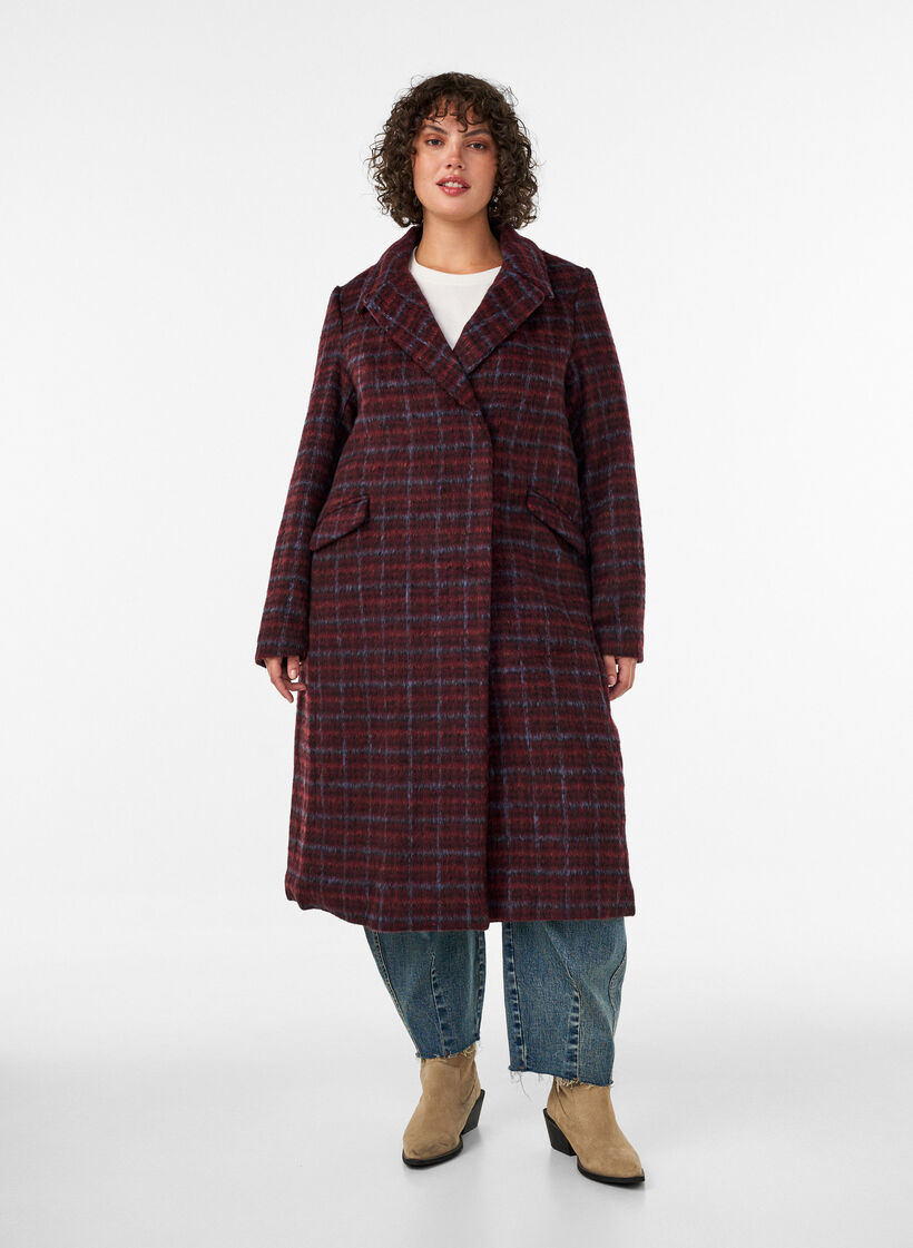 Manteau &agrave; carreaux avec poches, Bordeaux, Model image number 0