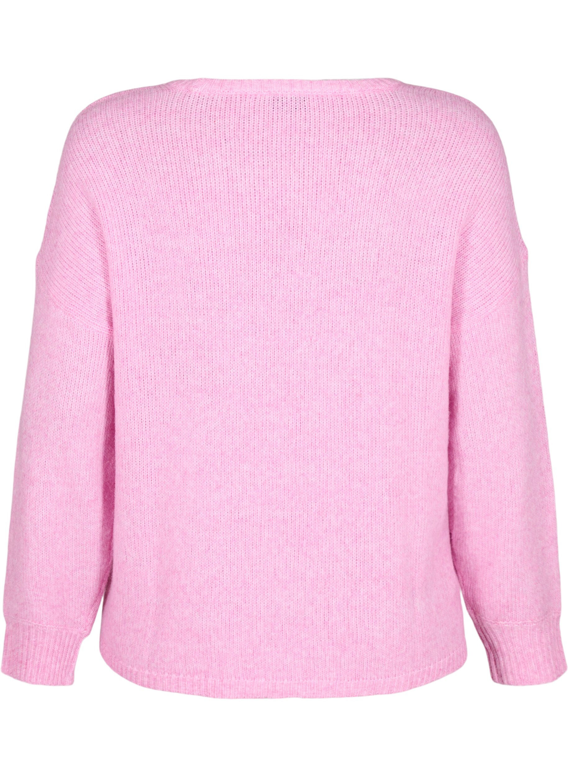 Zizzi Lang&auml;rmliger Strickpullover mit Wollanteil und Rundhalsausschnitt, Begonia Pink Mel., Packshot image number 1
