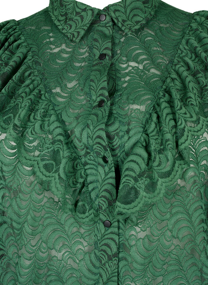 Robe chemise en dentelle avec froufrous, Hunter Green, Packshot image number 2
