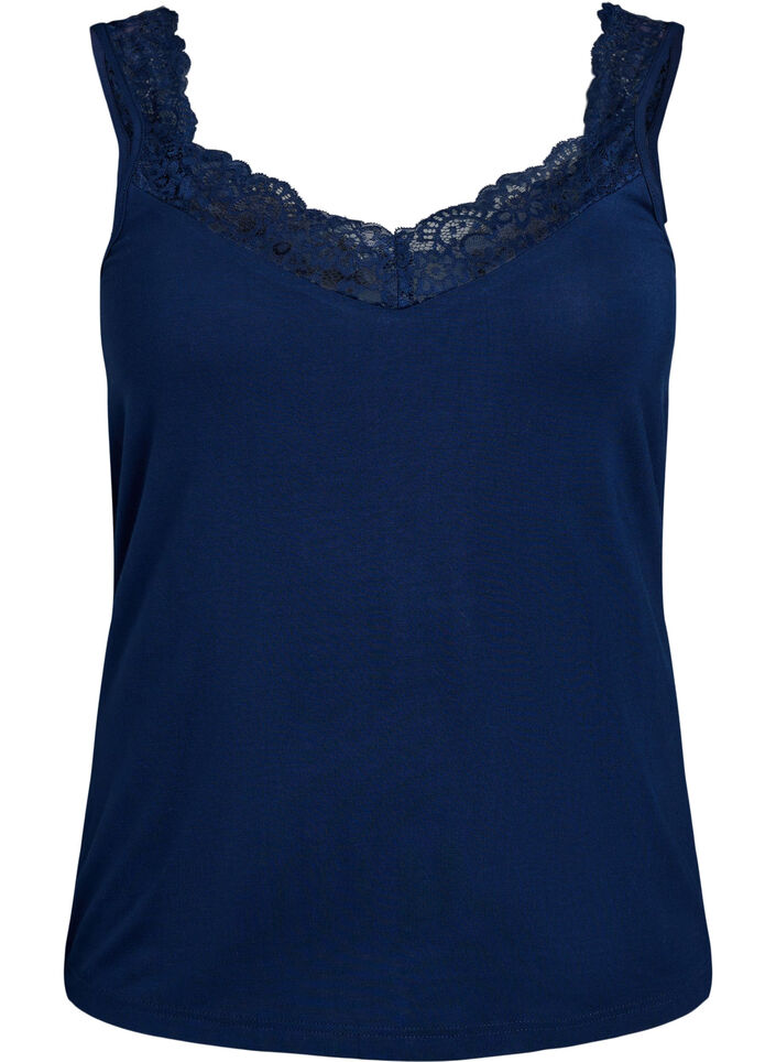 Top en viscose avec bord en dentelle, Bleu, Packshot image number 0