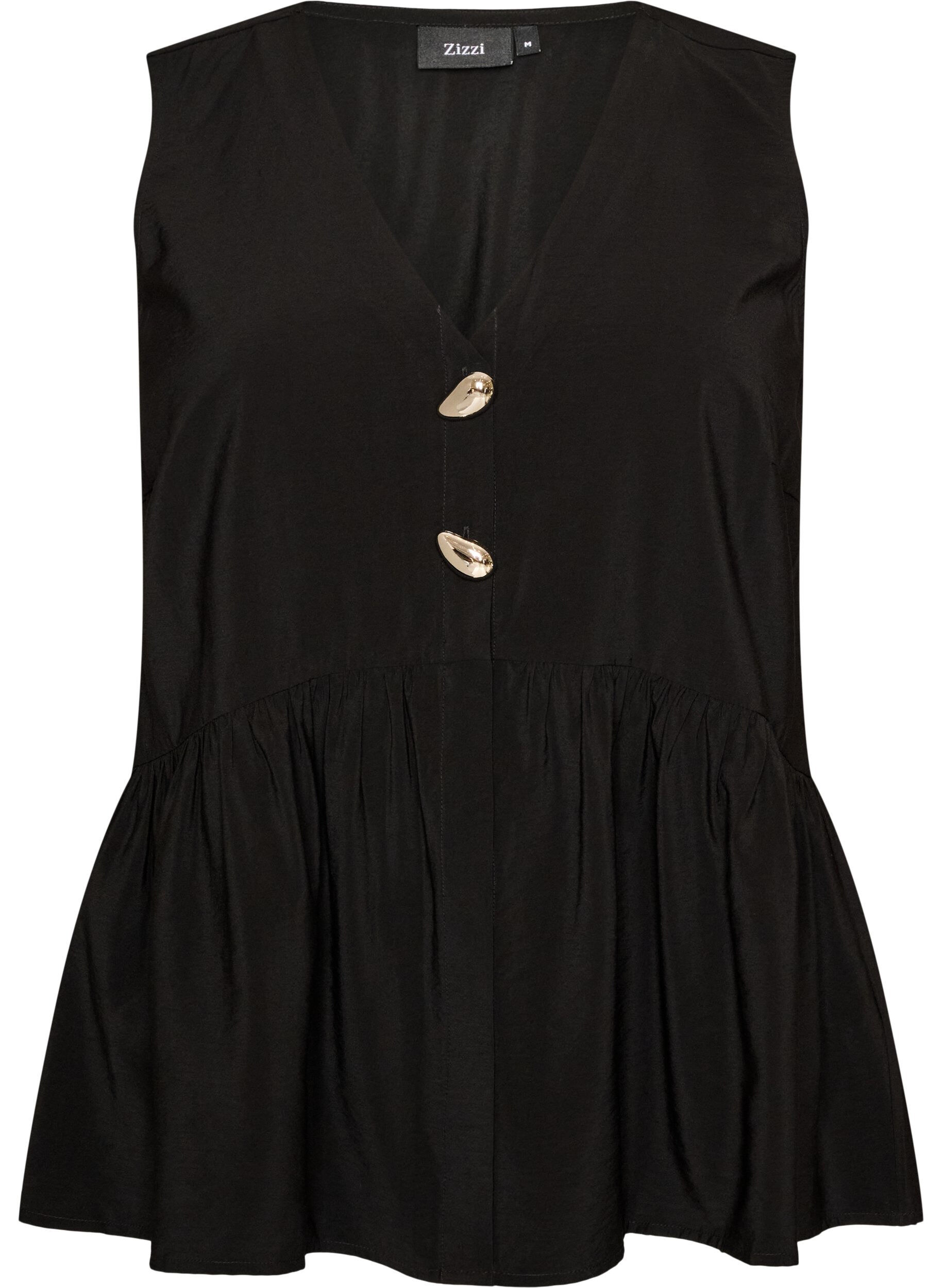 ZizziBlouse p&eacute;plum sans manches avec boutons d&eacute;coratifs, Noir, Packshot image number 0