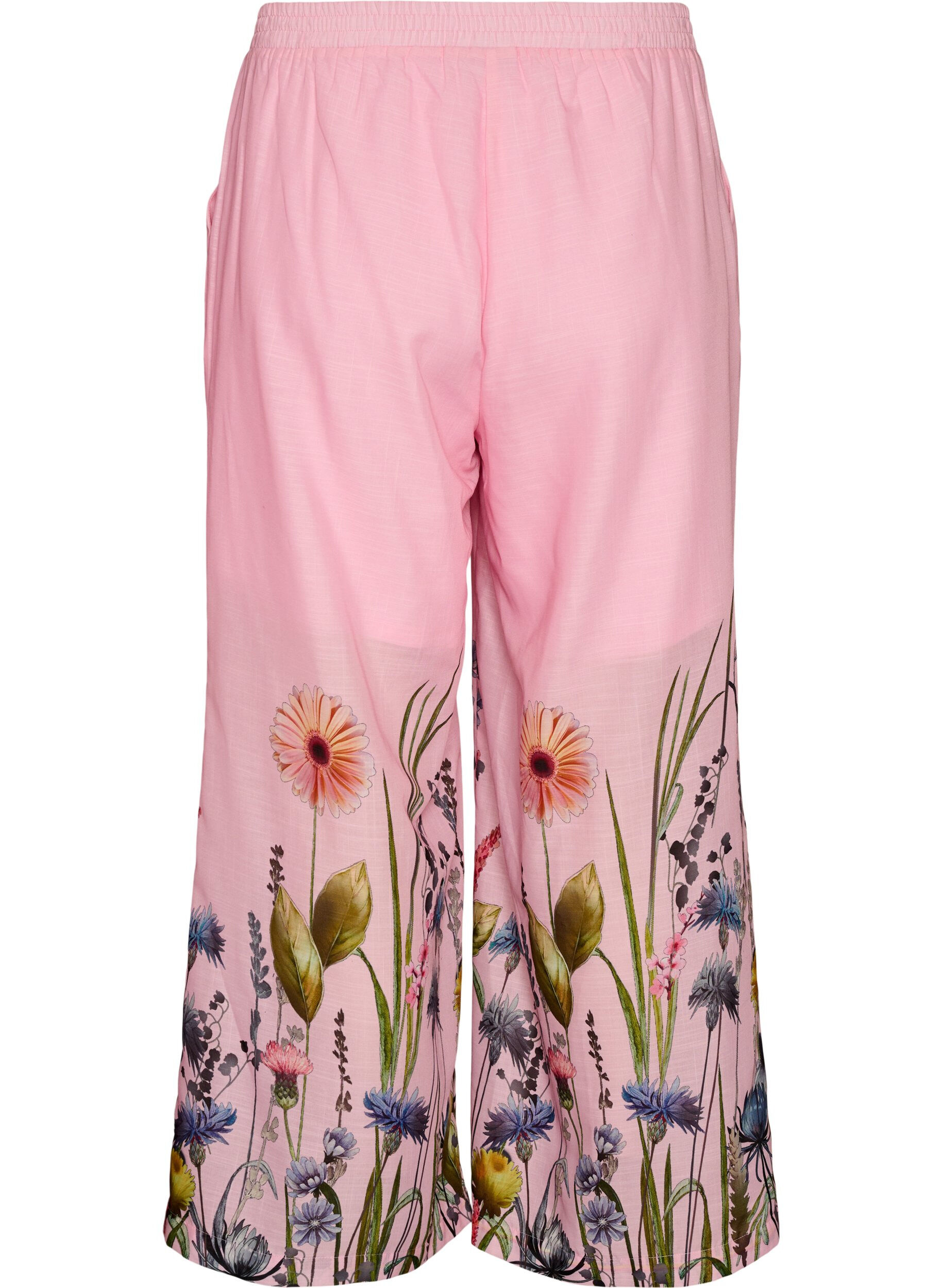 Zizzi Hose mit gebl&uuml;mtem Muster und weiten Beinen, Pink, Packshot image number 1