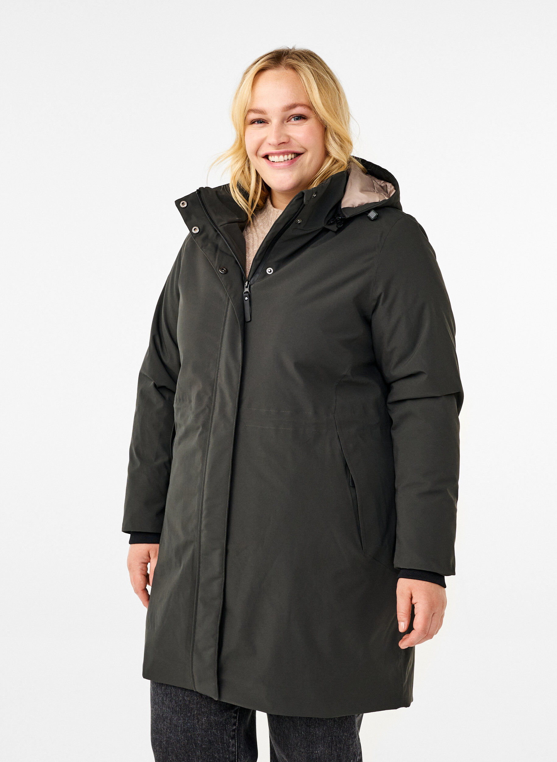 Zizzi Funktioneller Parka-Wintermantel mit Kapuze, Raven, Model image number 0